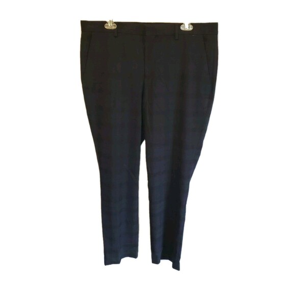 New Express Dress Pants Mens 34 X 32 Green Blue Glen Plaid Slim Fit Flat Front - Picture 1 of 8
